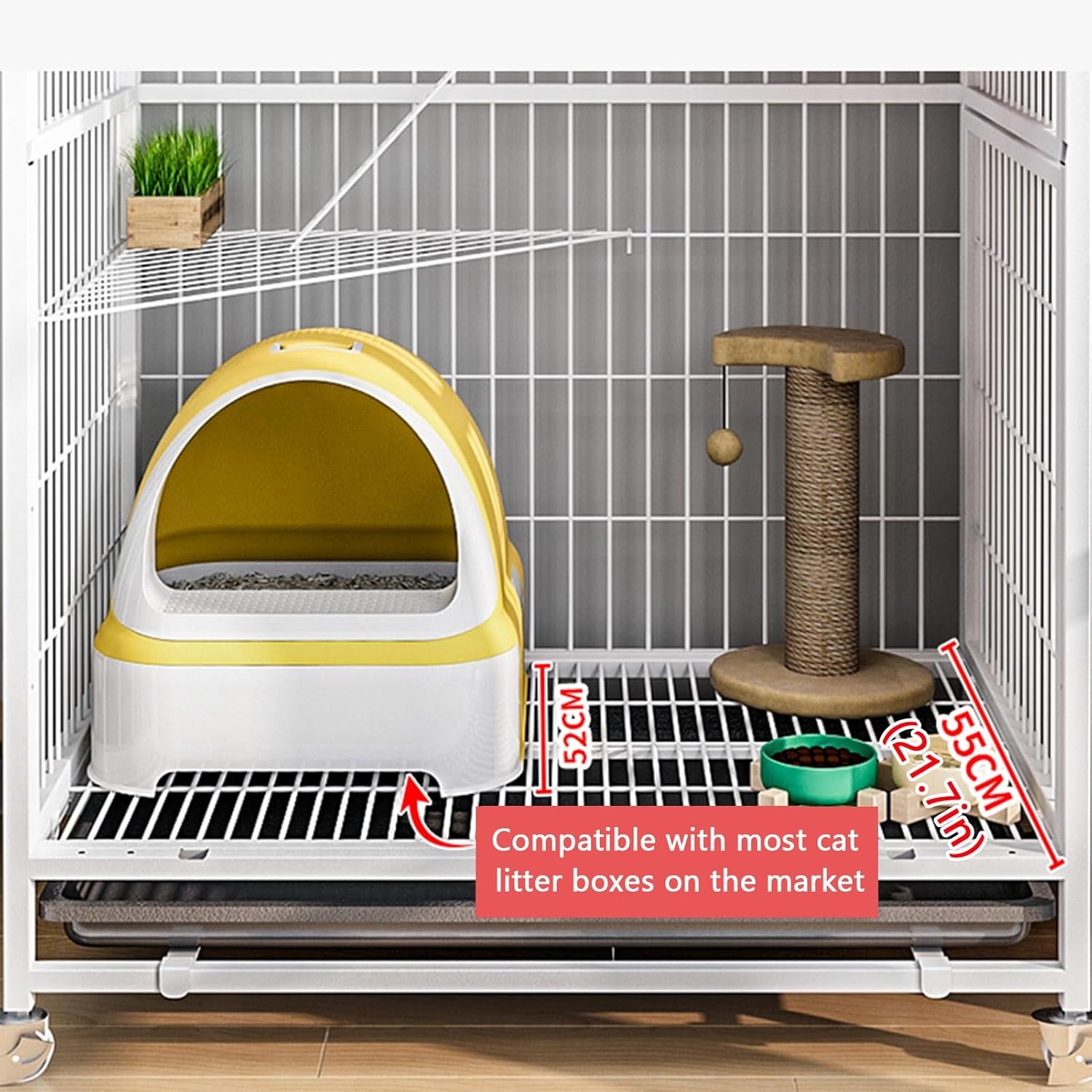Cat Cage Indoor, 2 Tier Cat Enclosures, Cat Playpen, with Storage, Metal Playpen, with Universal Wheels, Pull-out Tray, Cat House, for 1-2 Cats(White,High125cm/49.2in)