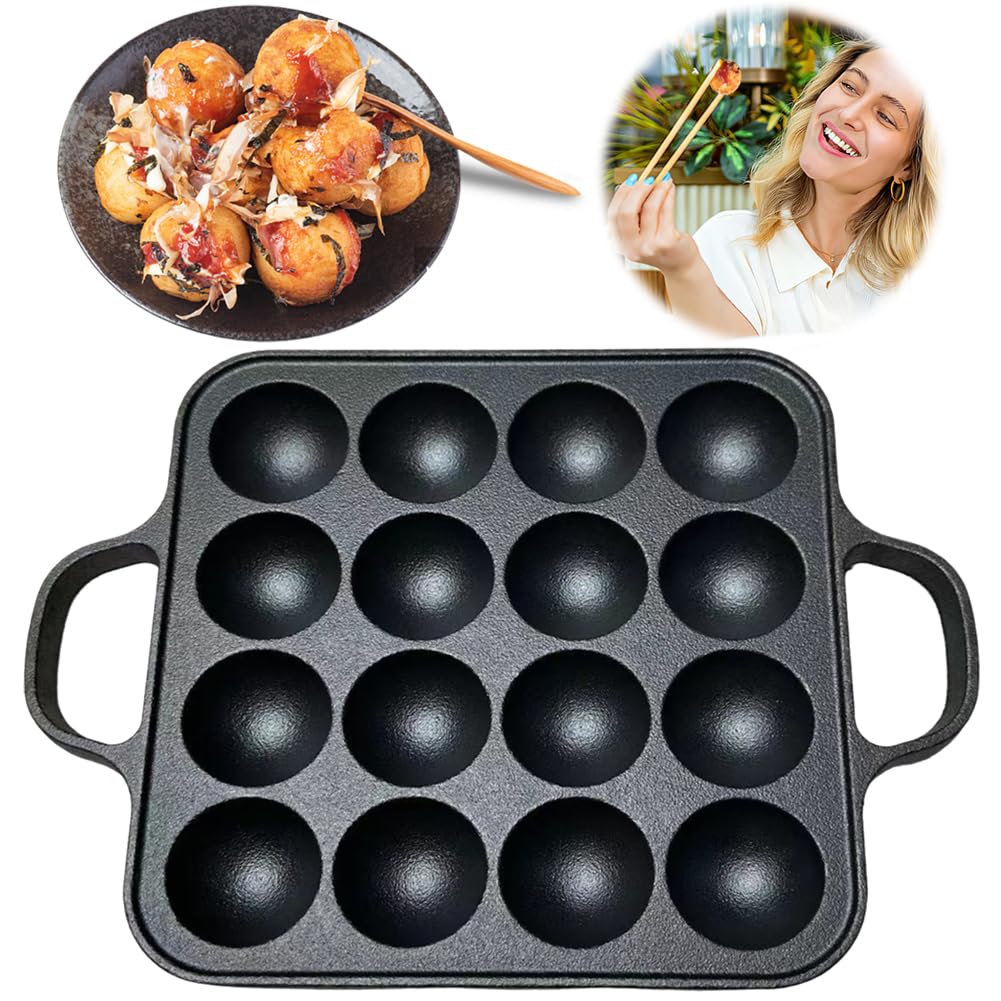 Takoyaki - Bistecchiera in ghisa con 16 fori, antiaderente, per polpette di polpi, utensili da cucina