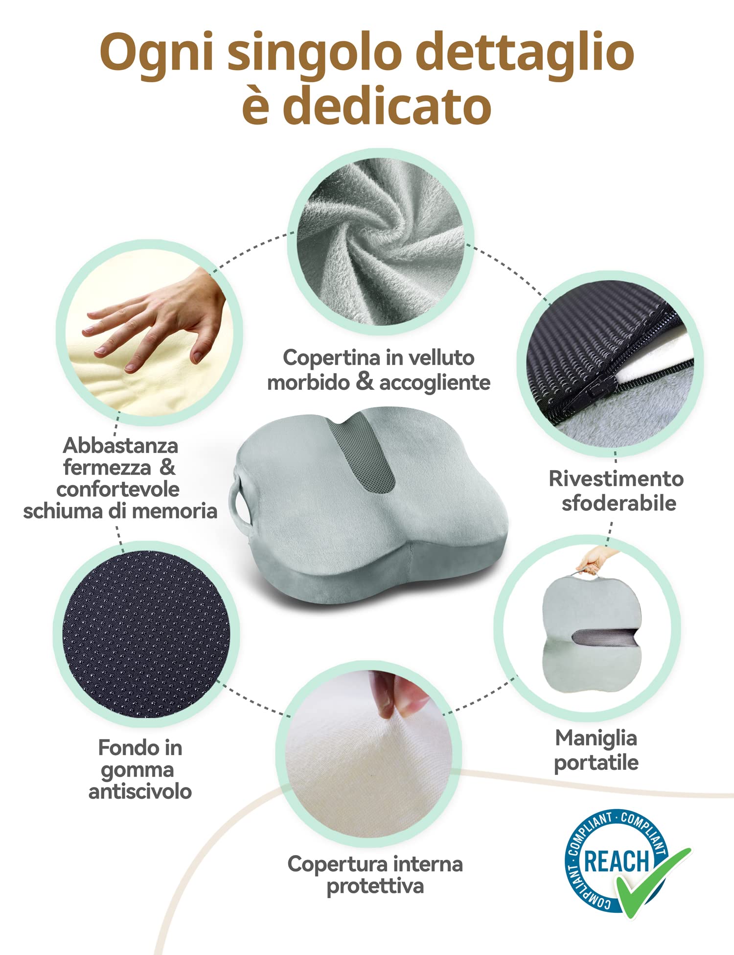 Cuscino Ortopedico Memory Foam Per Coccige E Schiena - Supporto Lombare Per Ufficio, Auto E Casa - Foto 8