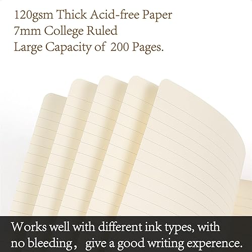 Miniatura 4 de Cuaderno A5 de cuero forrado con bolígrafo, 200 páginas, tamaño mediano de 5.9 x 8.4 pulgadas, papel grueso de 4.23 ozm, diario de tapa dura