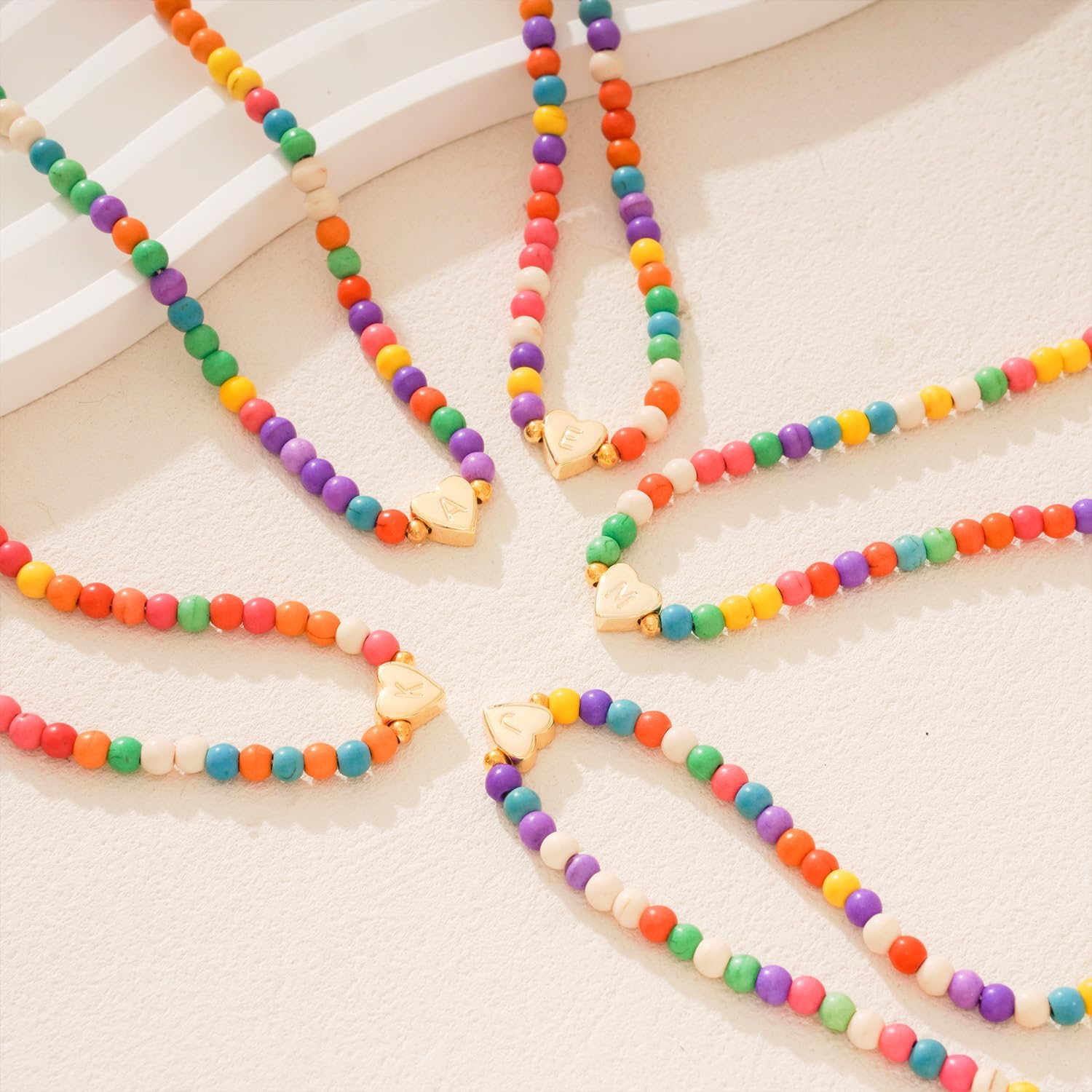 Initial Necklaces for Women Teen Trendy Colorful Beaded Heart Letter Charm Choker Boho Necklace Dainty Personalized Cute Jewelry Gifts - Image 4