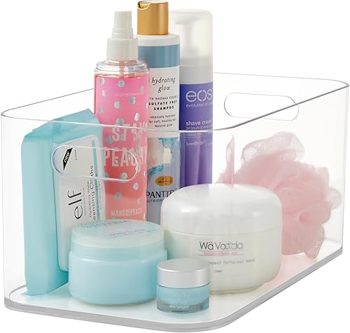 STORi Bliss - Organizador de plástico transparente con compartimento abierto de 12 x 8 pulgadas, contenedor rectangular para maquillaje y tocador,