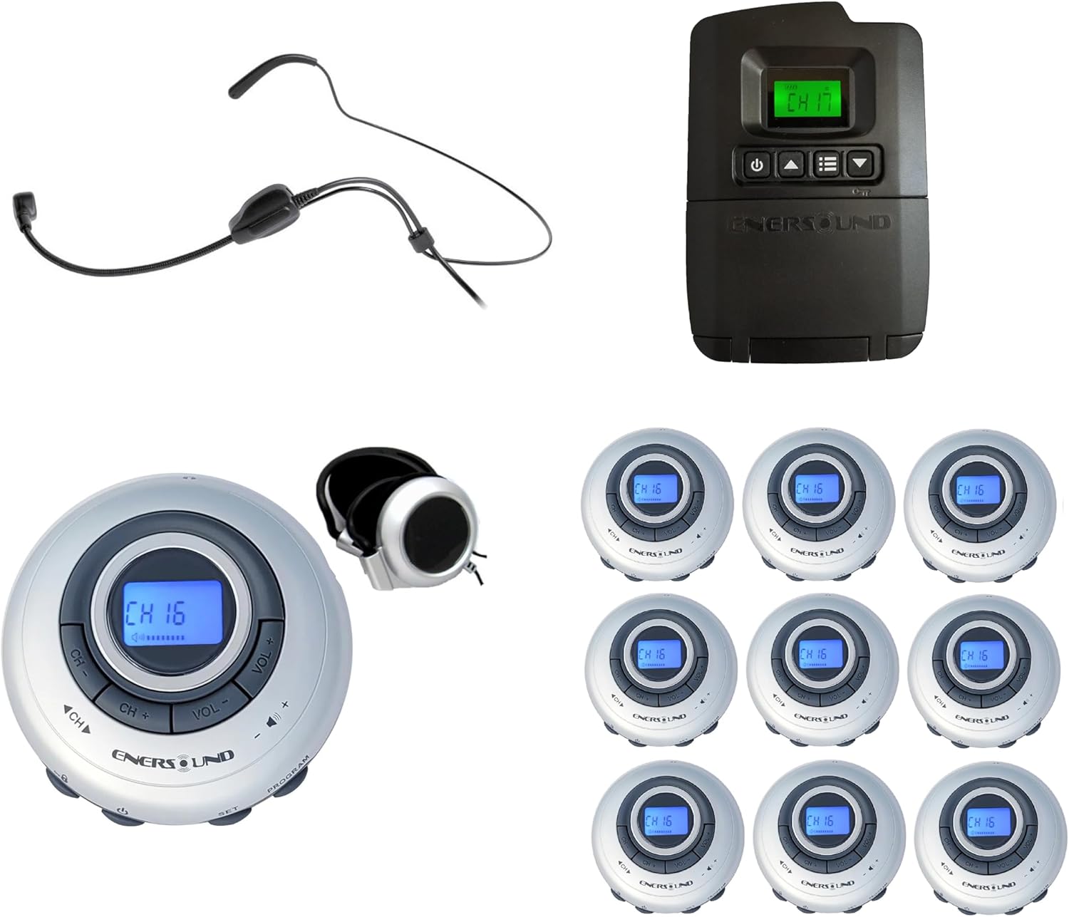 Enersound 10-Person Portable Interpretation Tour Guide System - US-Based Lifetime Warranty and Phone Support - Ideal for Church School Venues Theater