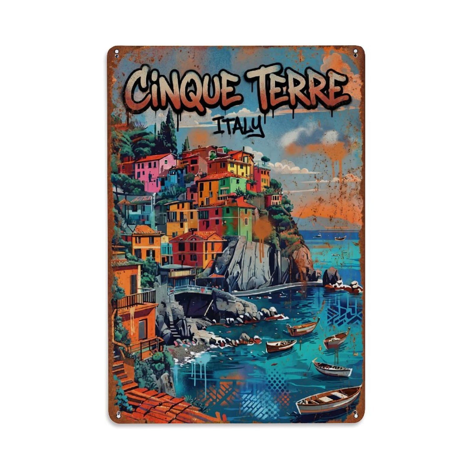 Yrnq 08X12inch Vintage Style Vintage Travel Cinque Terre Italy Circuit Metal Tin Sign