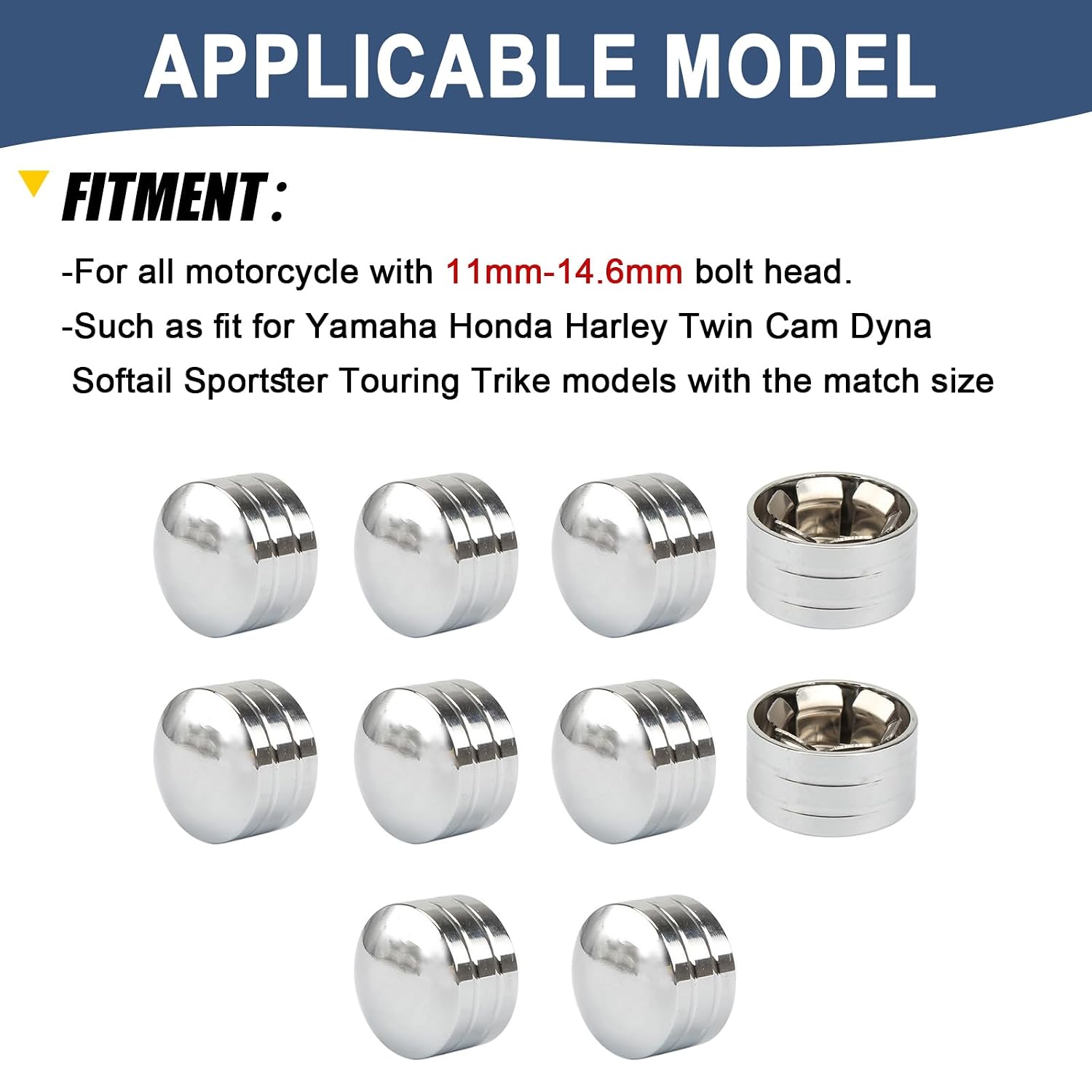 Motorcycle Bolt Covers Chrome Bolt Head Toppers Engine Caps Kit fit for Harley Touring Road King Street Glide Road Glide Sportster 883 Dyna Fat Bob Softail Fat Boy (11mm-14.6mm)