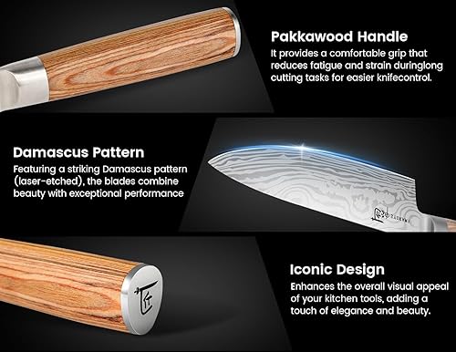 Miniatura 7 de Juego de cuchillos de chef de 14 piezas con bolsa de rollo, juego de cuchillos japoneses profesionales de acero inoxidable con mango de madera de