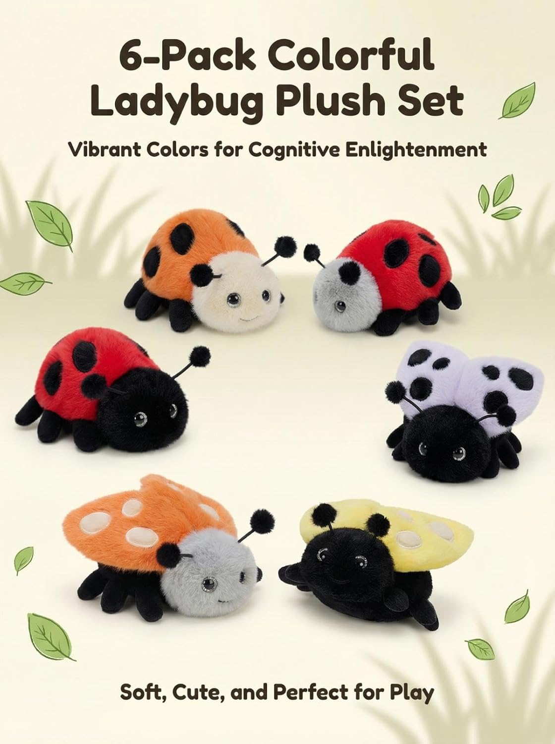 MaoGoLan 6Pcs Bulk Ladybug Stuffed Animals,4.7 inches Small Ladybird Plush Toys for Insect Lover,Colorful Mini Lady Beetle Plushies for Theme Party Decorations,Baby Shower, Classroom Prize