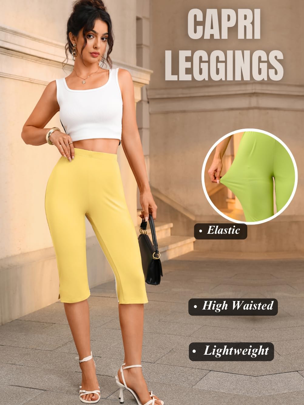 ChiaoLezhee Women's Split Hem Capri Leggings, High Waisted Going Out Pants