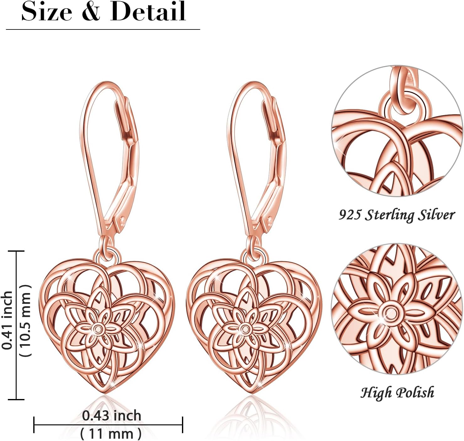 Sterling Silver Filigree Ball Leverback Dangle Earrings for Women Celtic Flower Dangle Drop Earrings for Women Girl - Image 6