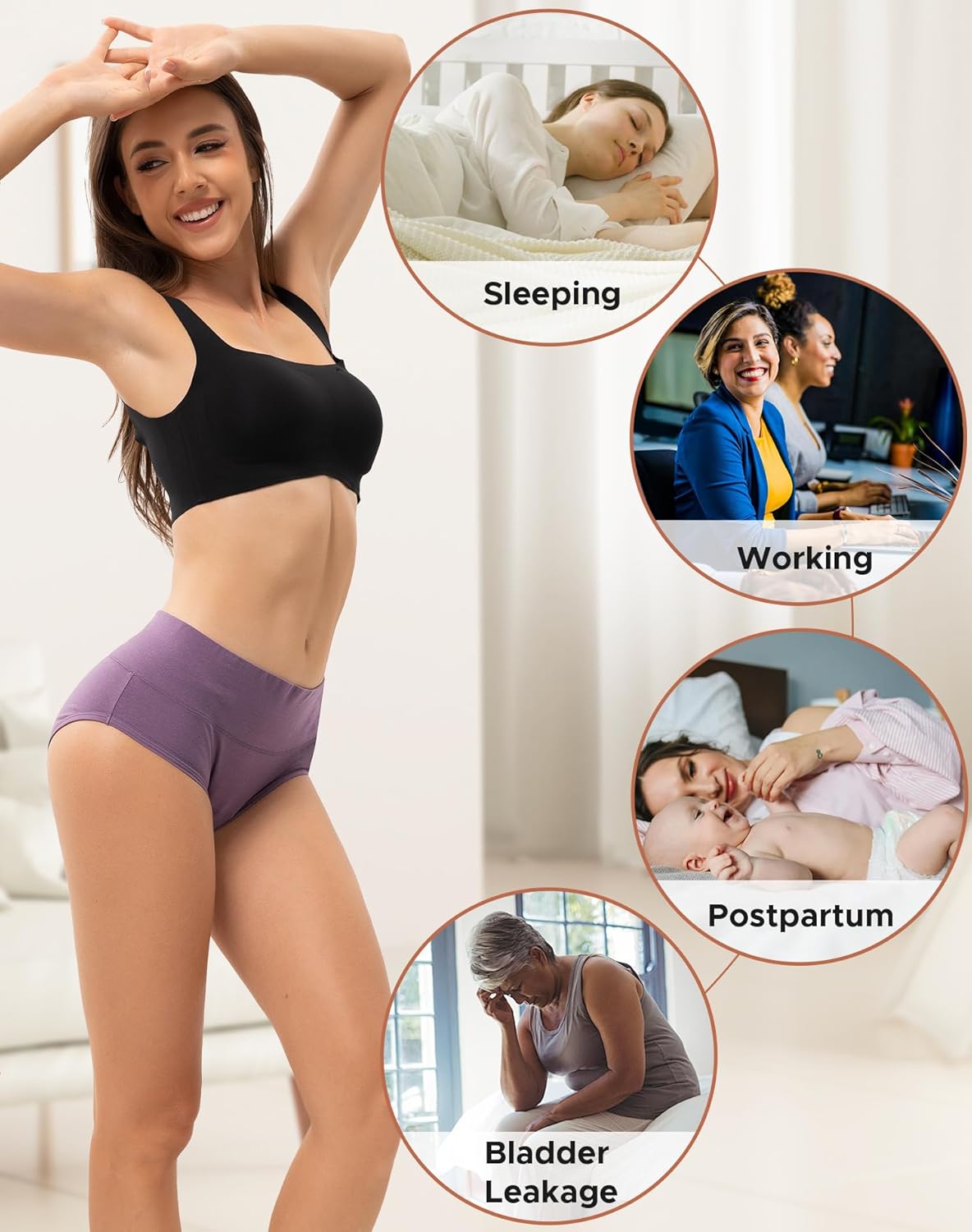 INNERSY Period Underwear for Women Heavy Flow High Waist Cotton Leak Proof Menstrual Panties 3-Pack - Image 5