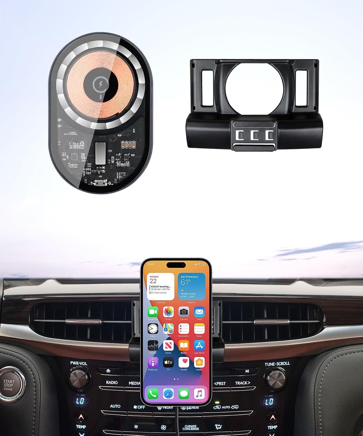 Wireless Charging Car Phone Holder for Lexus LX 570 2016-2021 Auto Accessories Navigation Bracket Interior Decoration, 360° Rotation Car Phone Mount Compatible with MagSafe