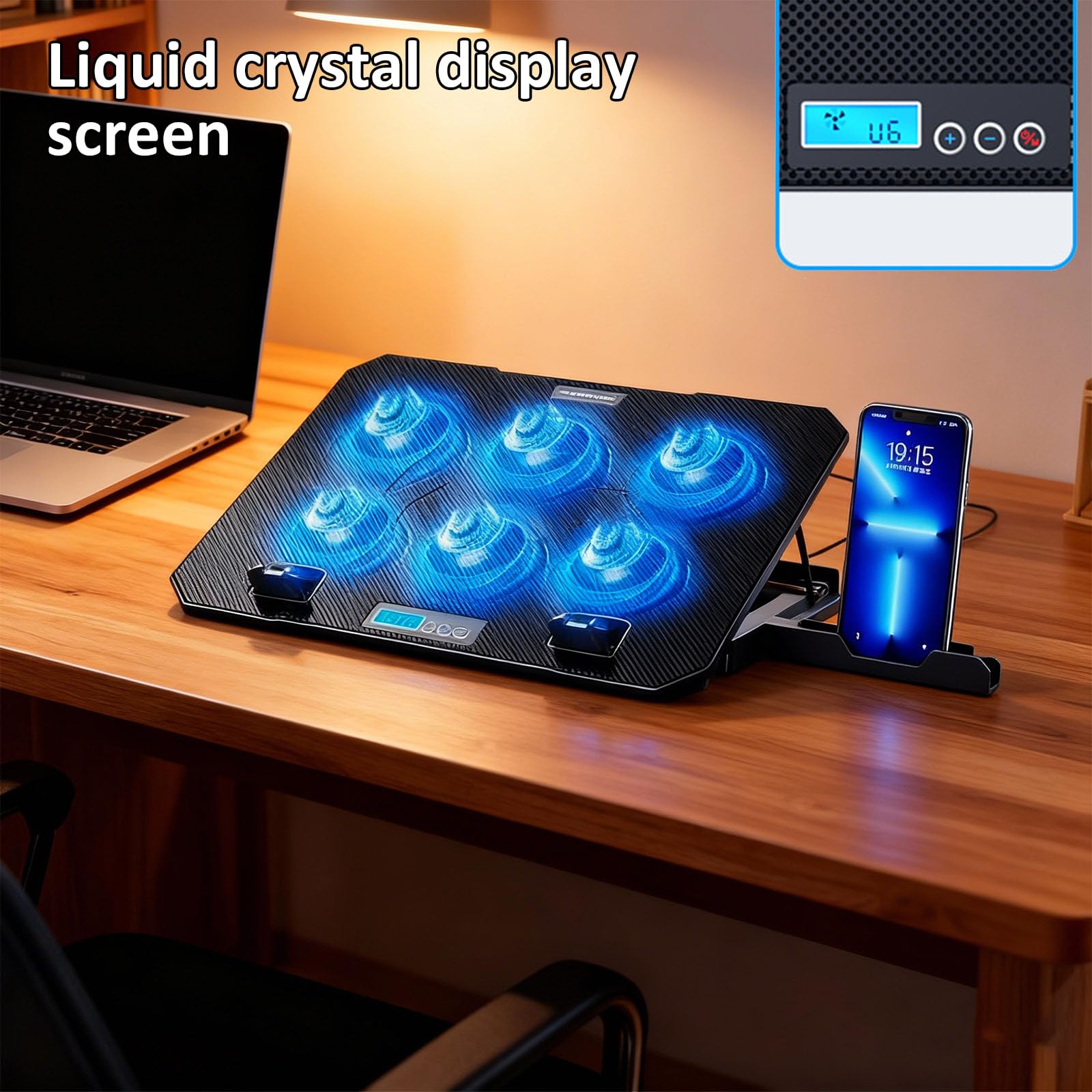 Tappetino Raffreddamento per Laptop, Pressione ergonomica del Collo Regolabile per Supporto in Altezza per Laptop con 2 Porte USB, Supporto per Telefono, Supporto Raffreddamento USB
