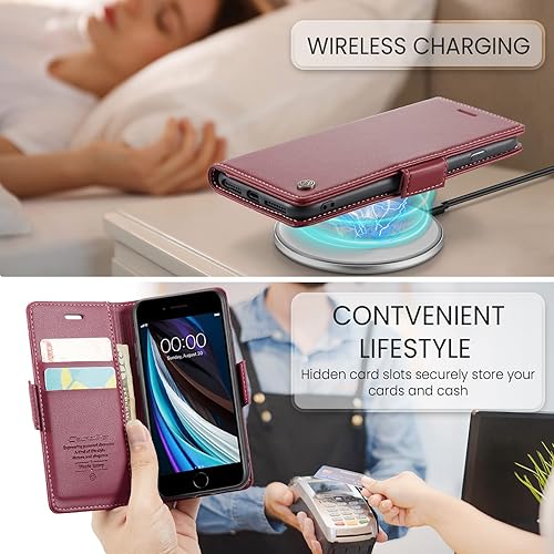 Miniatura 6 de Funda compatible con iPhone 678SE 2020SE3 con soporte para tarjetas de bloqueo RFID, funda de piel con función atril para iPhone 678SE 2020SE 3 de