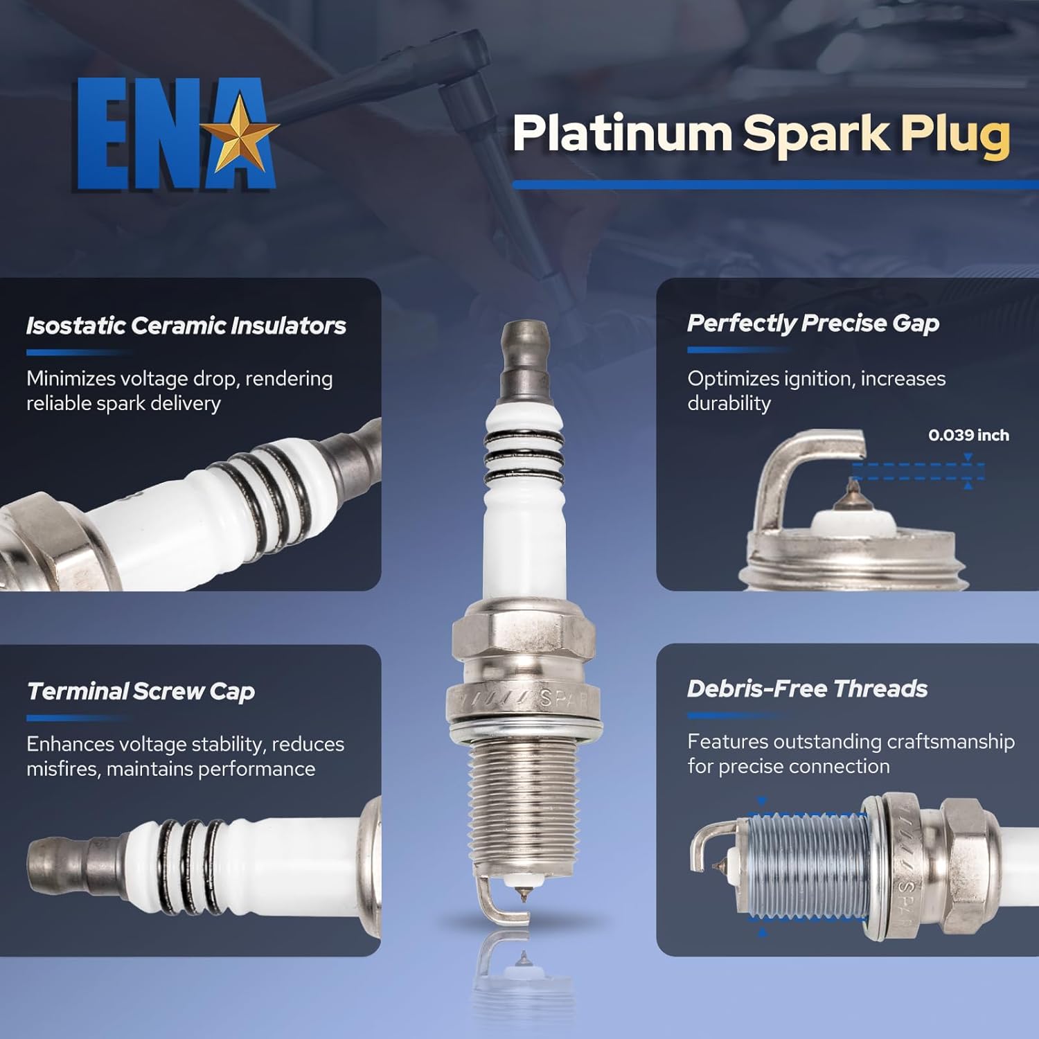 ENA Ignition Coil Pack and Platinum Spark Plugs Compatible with Audi A4 A6 A7 Quattro Q5 Q7 1.8L 2.0L L4 2005 2006 2007 2008 2009 2011 2012 2013 2014 2015 2016 2017 Replacement for UF529 Set of 4