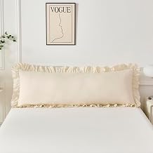 ANGIYUIN Ruffle Body Pillow Cover, Ruffled Long Pillow Shams, Beige
