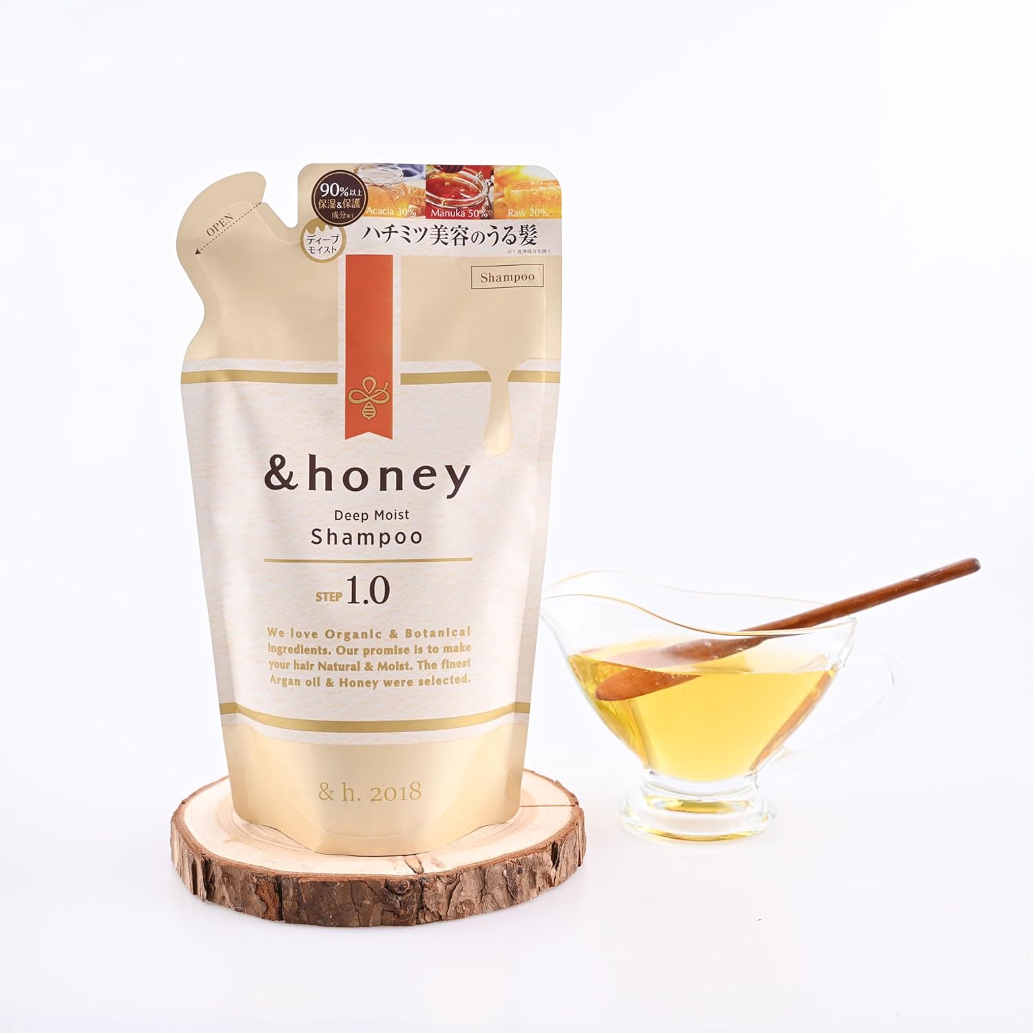 Deep Moist Shampoo Refill Pouch 350ml - Moisturizing Honey Shampoo with Argan Oil for Dry Hair - Contains Manuka, Acacia & Japanese Honeys - Sulfate & Paraben-Free - Eco-Friendly Option
