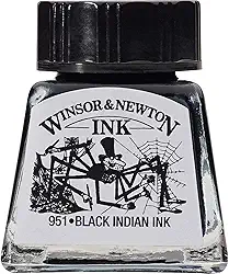 Winsor & Newton Drawing Inks Tinta para Desenho, Preto (Black Indian), 14 ml