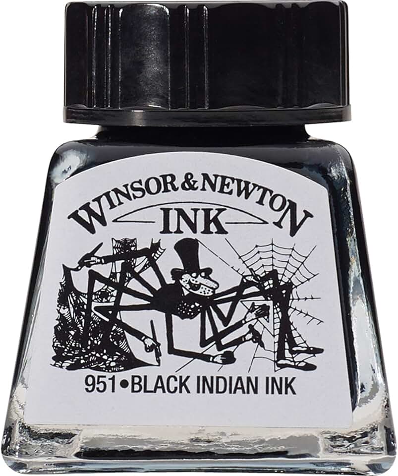 Winsor & Newton Drawing Inks Tinta para Desenho, Preto (Black Indian), 14 ml