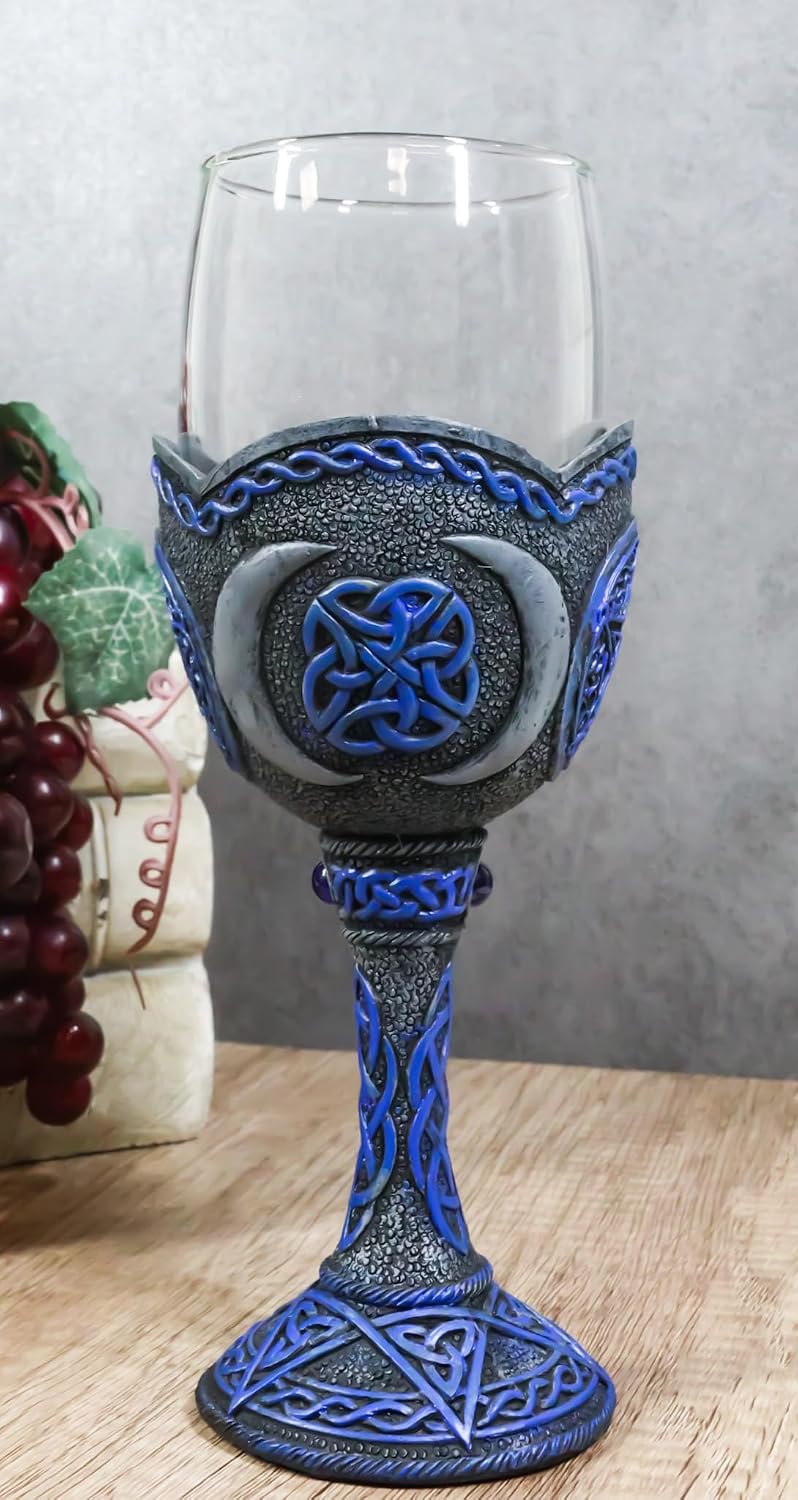 Ebros Gift Sacred Triple Moon Goddess Pentagram Wine Glass Goblet Chalice Resin Wiccan Cup Mother Maiden Crone Feminine Moon Goddess Wicca