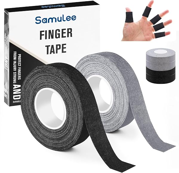 Samulee 4 Rouleaux de Finger Tape, 1,5cm de Large Boulder Tape, Ruban Escalade, Ruban Adhésif Doigt pour Bouldering Basketball Tennis Volleyball Handball Musculation (Noir + Gris) - 1