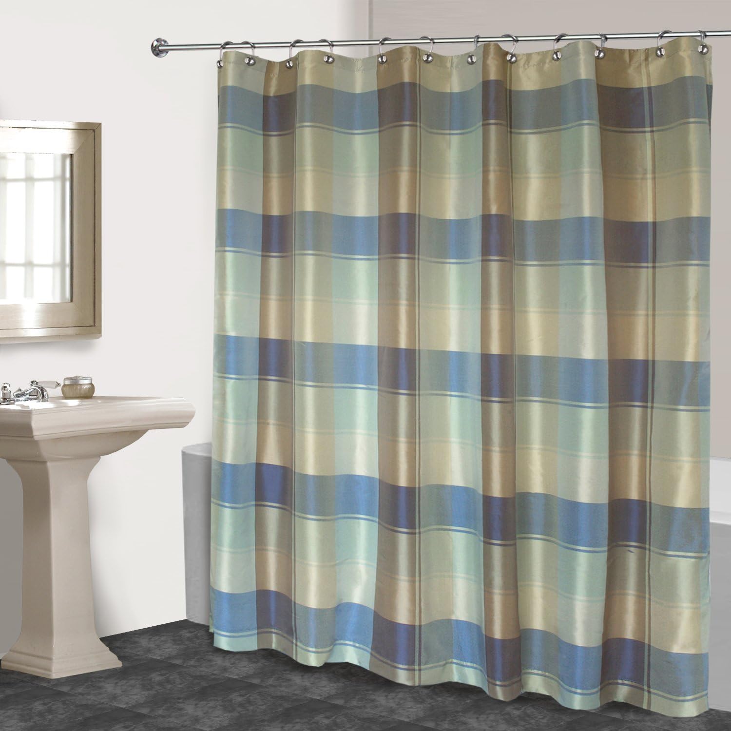 Plaid Shower Curtain, 70 by 72-Inch, Blue/Green