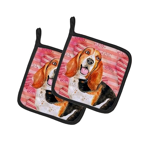 Caroline's Treasures BB9791PTHD Basset Hound Love Decorated Pot Holder, 7.5H x 7.5W, Multicolor