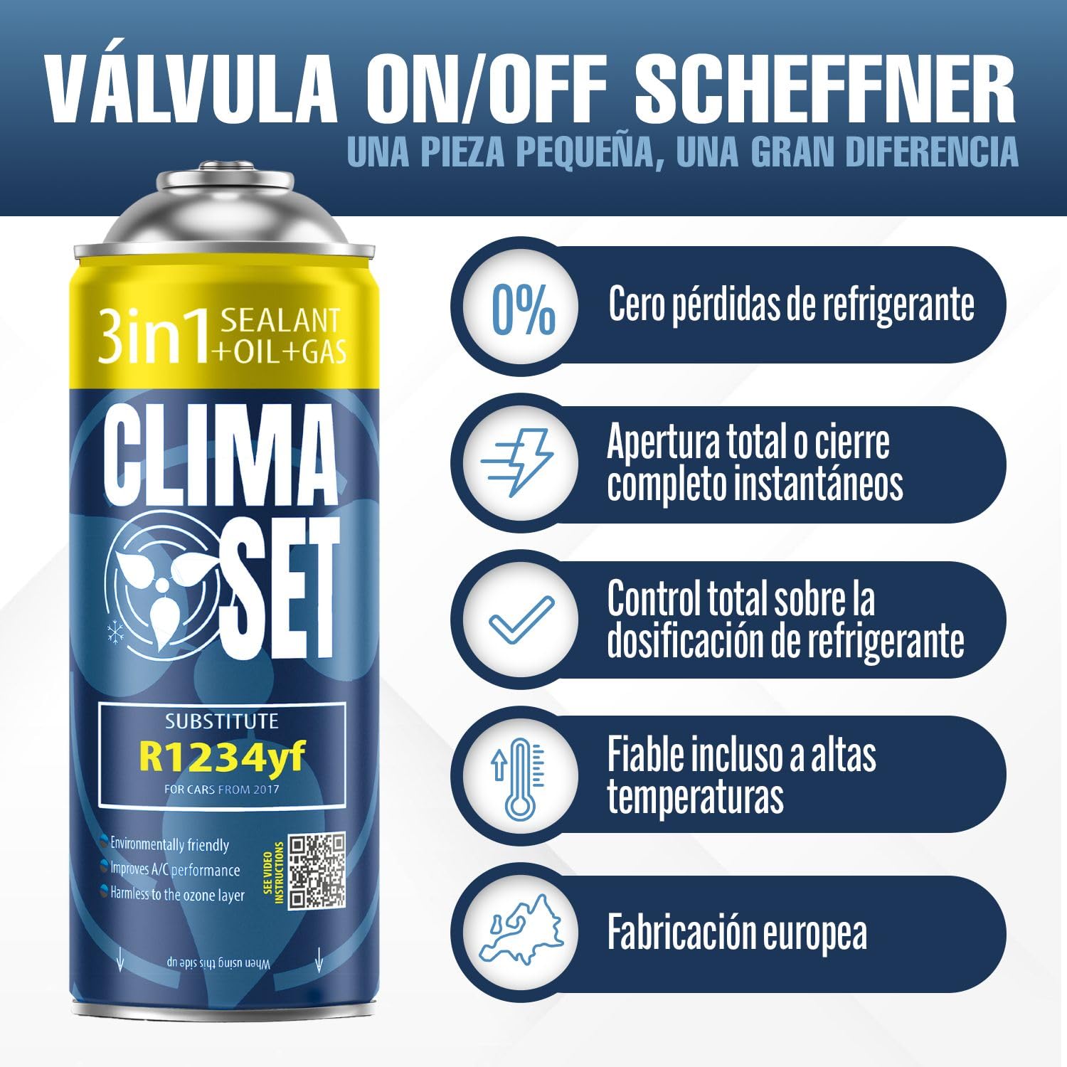CLIMASET - 3en1 R 1234yf Recarga de Aire Acondicionado, Aceite, Sellador de Fugas, Manguera Y Adaptador - Kit de Recarga de Gas para Aire Acondicionado para Automóviles