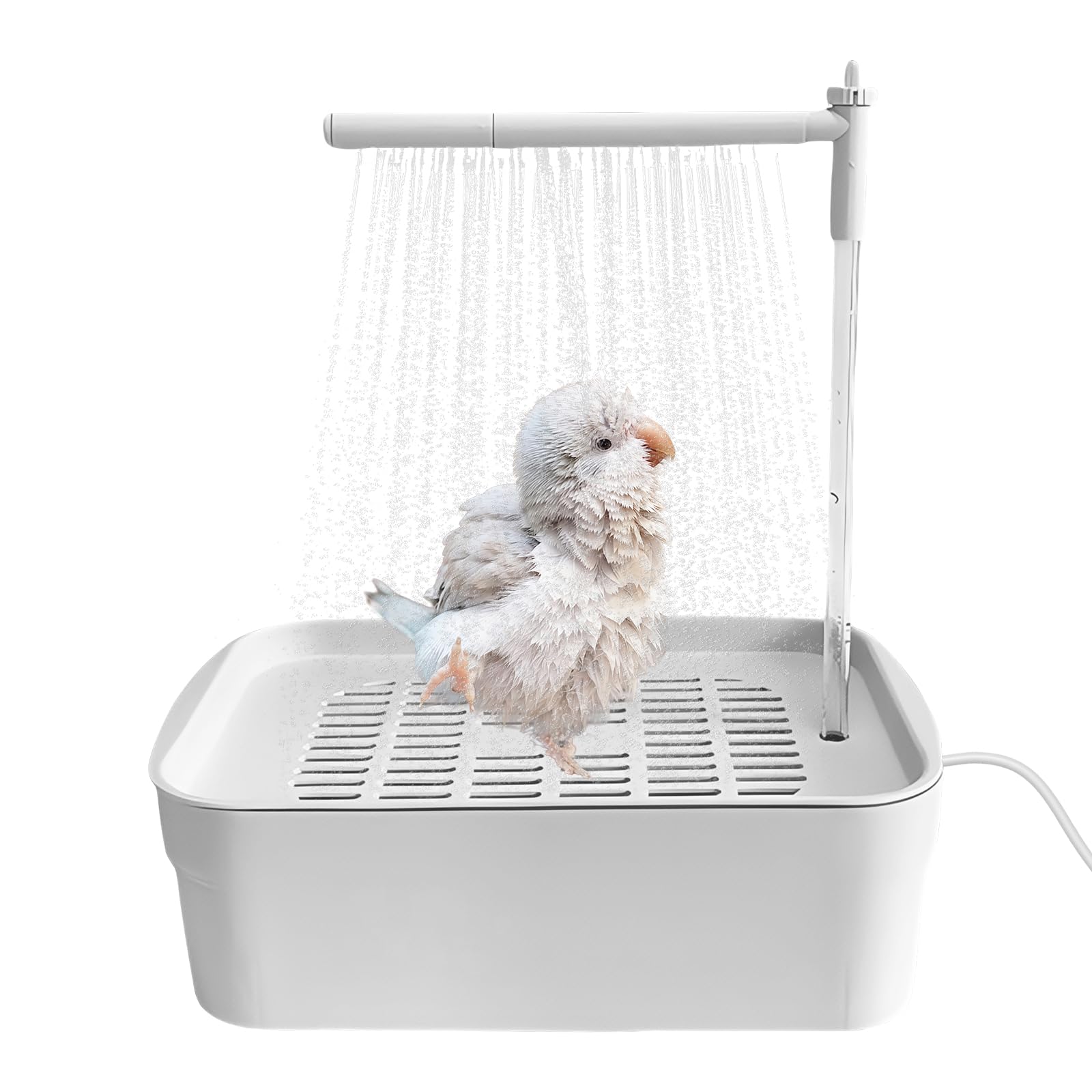 Wellensittich Dusche, Vogel Badehaus Badewanne, Vogeldusche Wellensittich, Wellensittich Badewanne, Automatische Haustier Vogeltränke, Multifunktionaler Vogeldusche Mit Zirkulierendem Wasser - Weiß