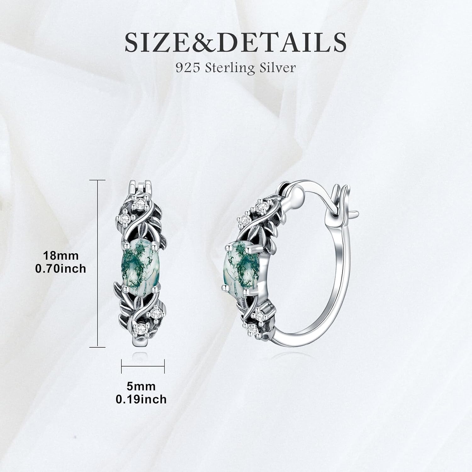 Vintage Daisy/Rose/Butterfly with Natural Moss Agate Hoop Earrings 925 Sterling Silver Retro Moss Agate Hoop Earrings for Women Gifts - Image 2