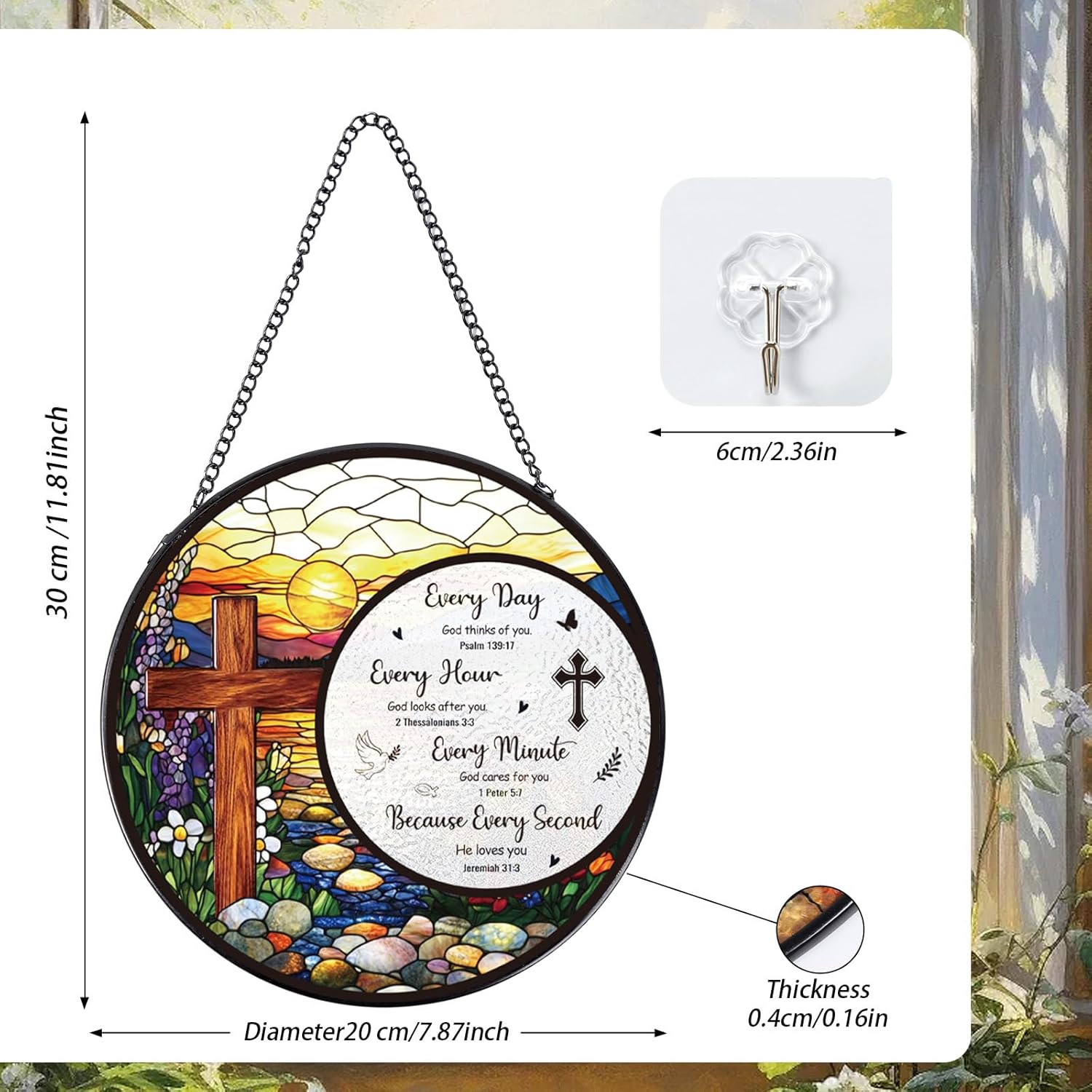 Cross Stained Glass Window Hanging, Bible Catchers Indoor Window Gifts for Grandma Mom Women Men, Christmas Wall Art Decor for Home Garden Doors - Image 2
