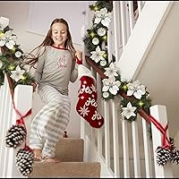 Vista 3 de 8.8 ft Christmas Lights Garland, Artificial Flower Christmas Garlands Christmas Rattan for Outdoor Indoor Home Holiday Decor, with Balls LED Battery