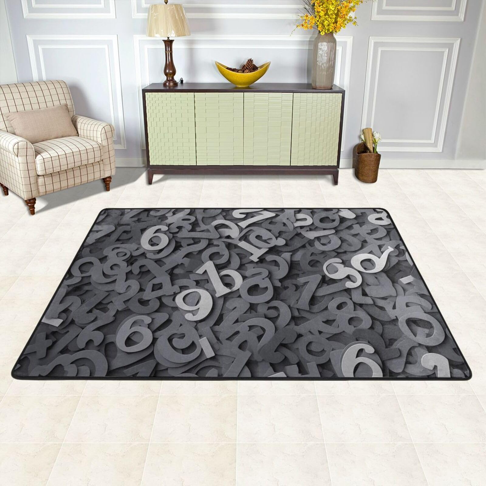 Tapis de sol lavable gris avec chiffres idéal pour le bureau et la buanderie