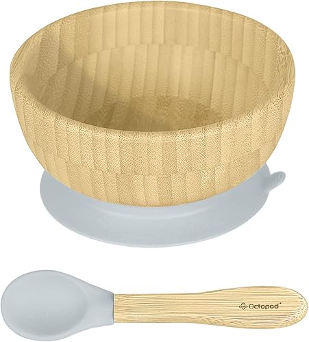 Miniatura 9 de Abiie Octopod - Juego de cuencos de bambú para bebés de 4 meses en adelante, cuenco de succión para silla alta sin desorden con cuchara para niños