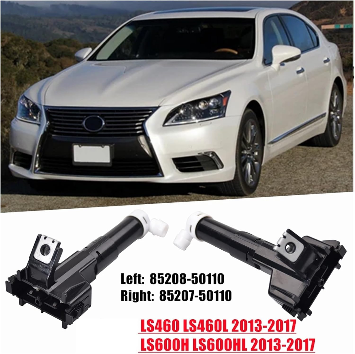 Left+Right Car Front Bumper Headlight Washer Nozzle Headlamp Cleaning Water Spray Jet Actuator Compatible with Lexus LS460 LS460L LS600H LS600HL