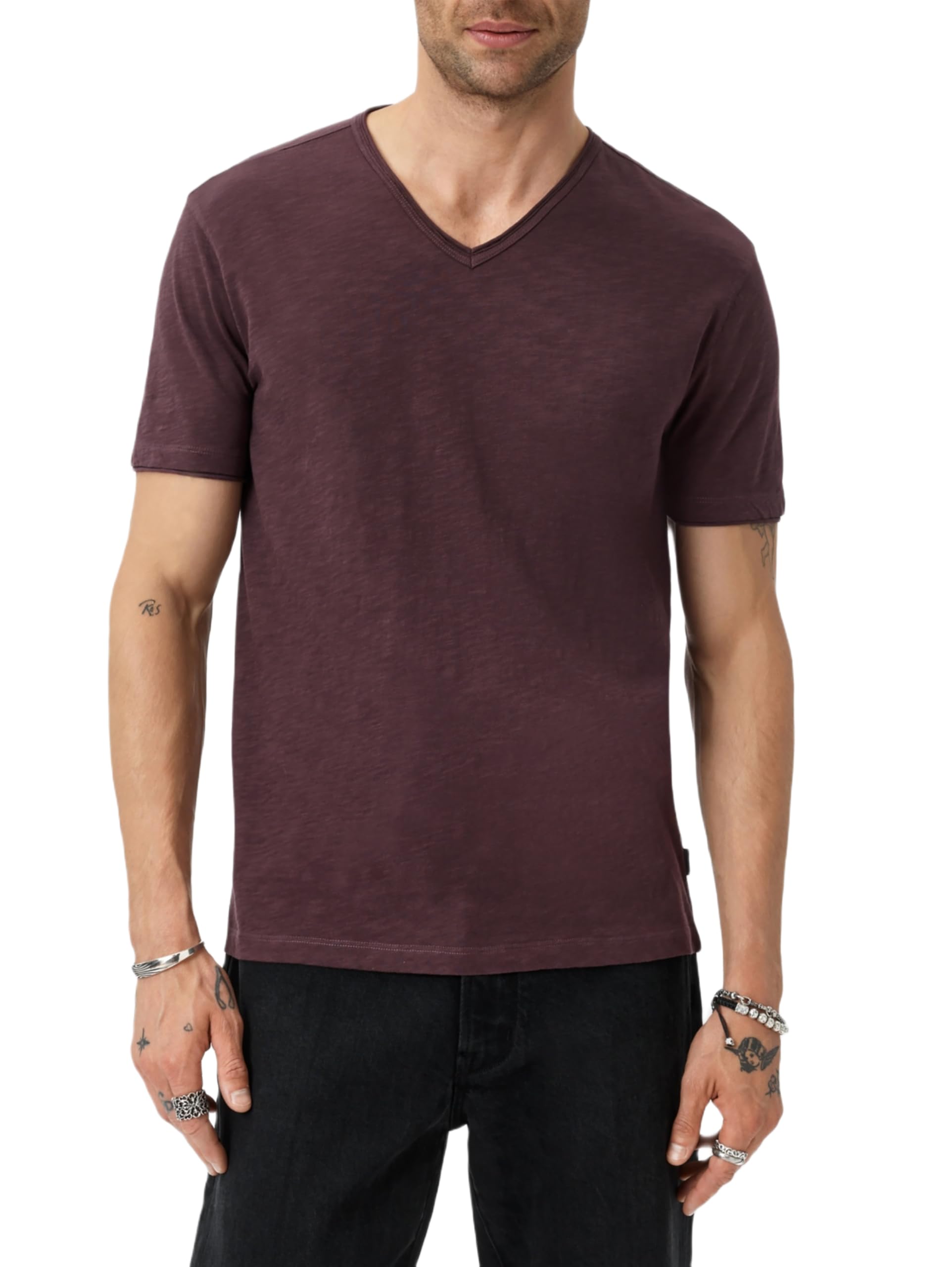 John Varvatos Men's Miles V-Neck, Plum, S