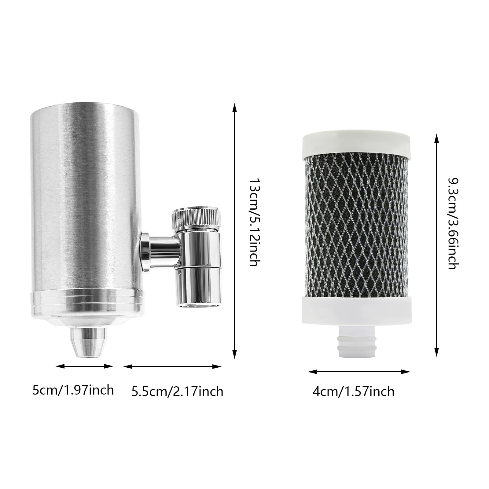 Stainless Steel Faucet Water Filter, Water Filter Mechanism with Dual Outlet, Faucet Mount Filters for Kitchen or Bathroom, Filtration Removes Chlorine & Limescale