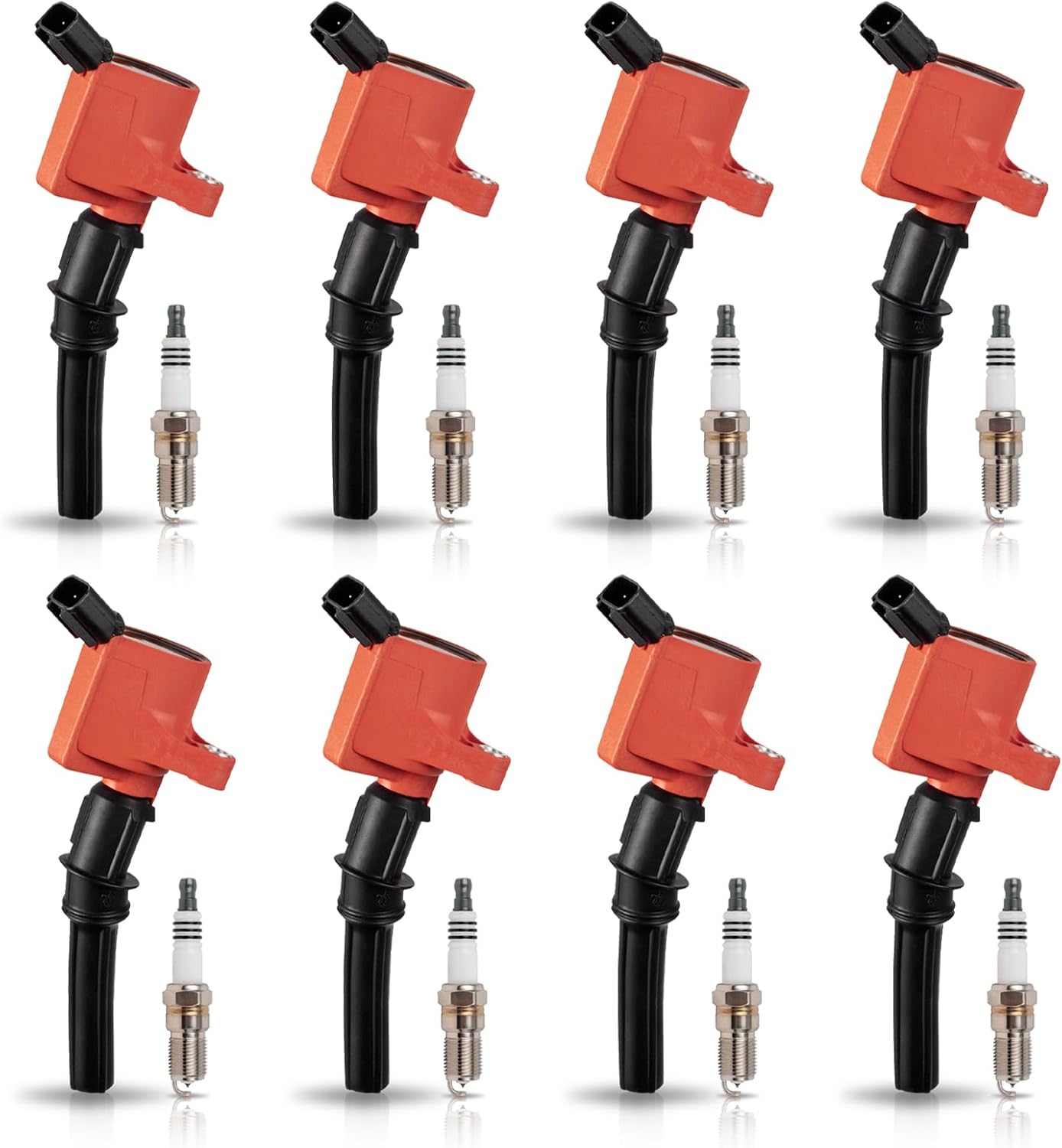 ENA Set of 8 Red Ignition Coil Pack and Platinum Spark Plug Compatible with Mercury Ford F150 E150 E250 Expedition Explorer Grand Marquis Crown Victoria 4.6L 5.4L V8 Replacement for SP493 DG508