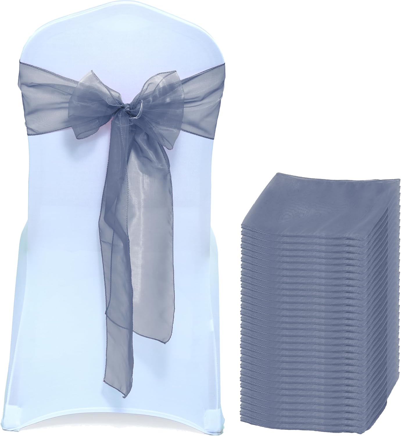 MDS Pack of 100 PCS Organza Chair Sashes Wider Dining Chair Bows Ribbon Tie Back for Wedding Party Birthday Bridal Shower Reception Event Banquet Home Chair Cover Decoration - Dusty Blue