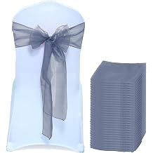 MDS Pack of 100 Organza Chair Sashes for Wedding Decoration, Reusable Sheer Chair Bows for Banquet Chair Cover, Reception, Bridal Shower, Baby Shower, Birthday Party & Special Events - Dusty Blue