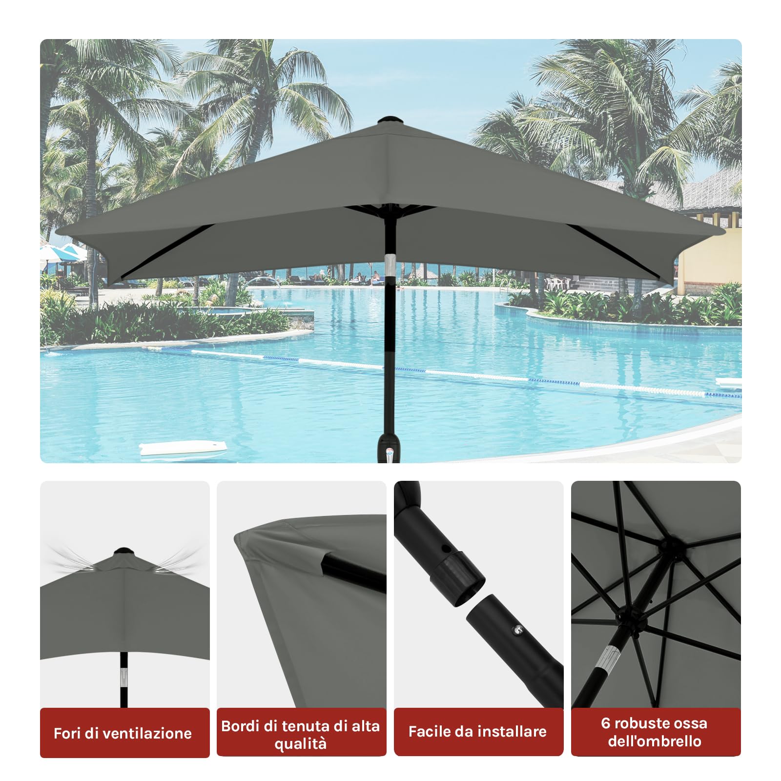 WOLTU Ombrellone da Giardino, Ombrellone da Spiaggia con Protezione UPF 50+, Inclinazione Regolabile, Borsa per Trasporto, Parasole Ventilato per Balcone/Giardino/Spiaggia, 206x135cm