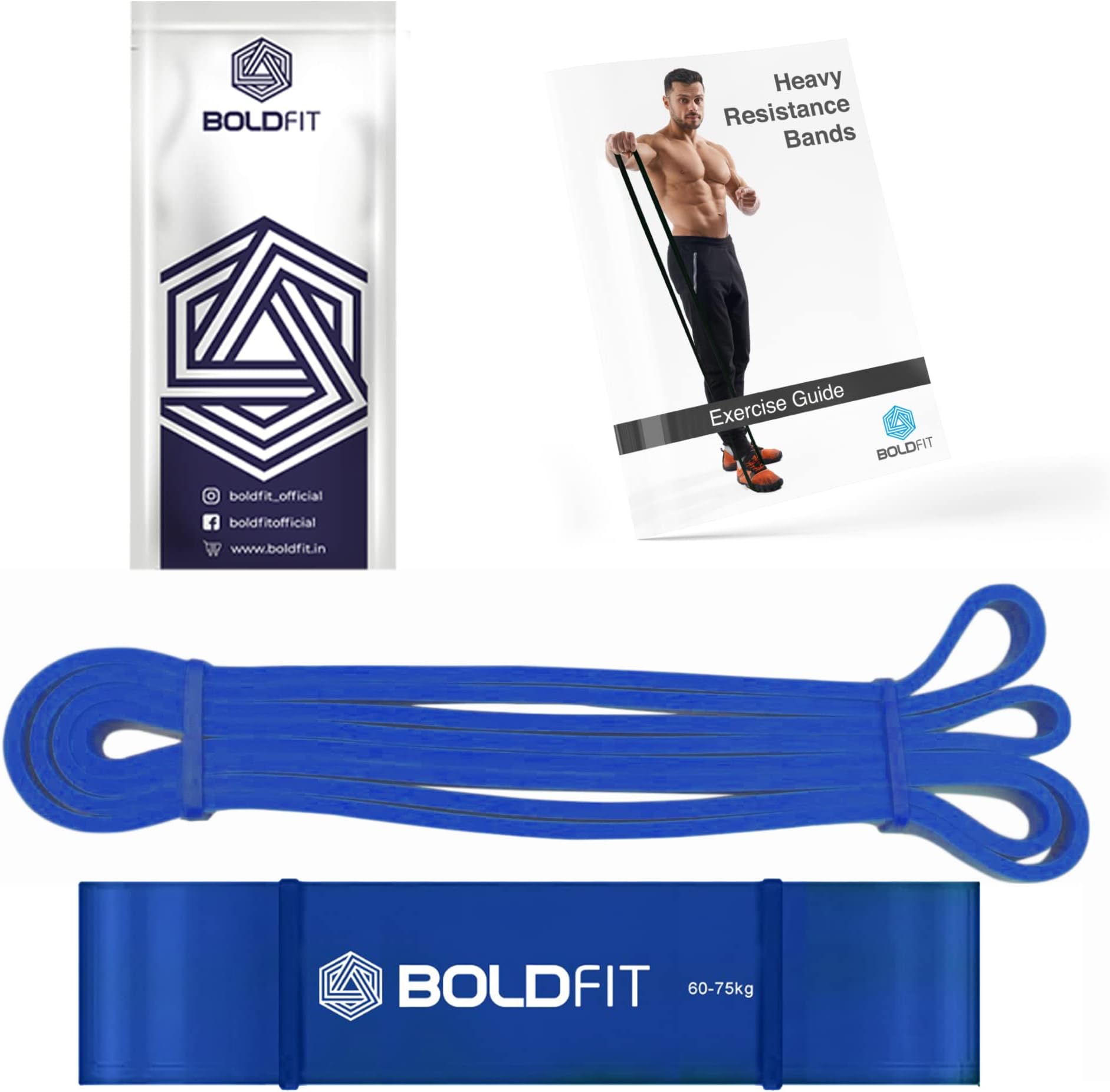 Boldfit Natural Rubber Heavy Resistance Band for Workout Set Exercise & Stretching Pull Up Bands for Home Exercise for Gym Men & Women Resistance Loops Toning Bands Blue (60-75 kg)