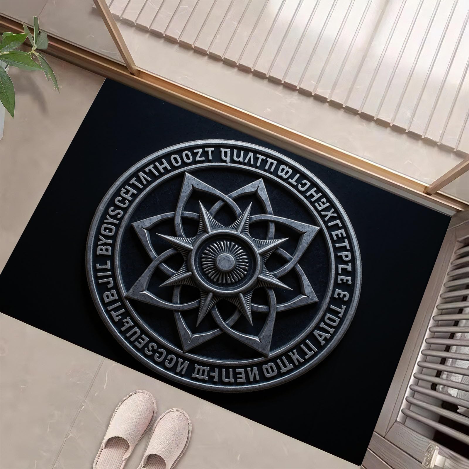 Tapis d'entrée géométrique noir pour un hall propre et accueillant