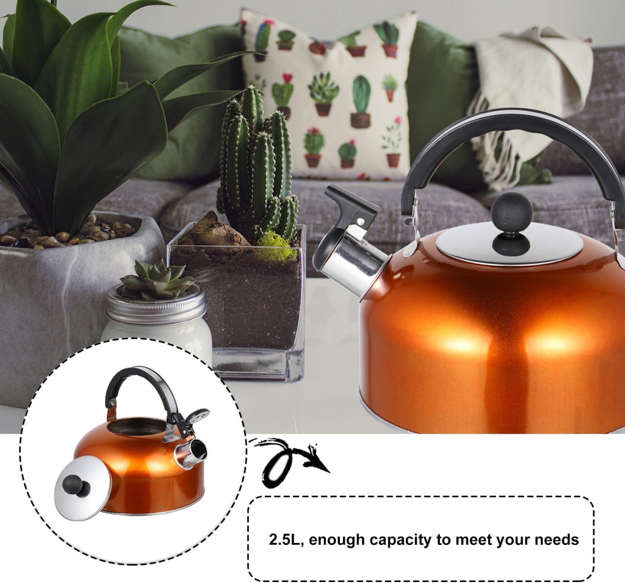 VALICLUD Stainless Steel Whistling Tea Kettle 7.48 Inch Boiling Kettle with Ergonomic Handle Non-Drip Spout for Stovetop Induction Cooktop Home and Office