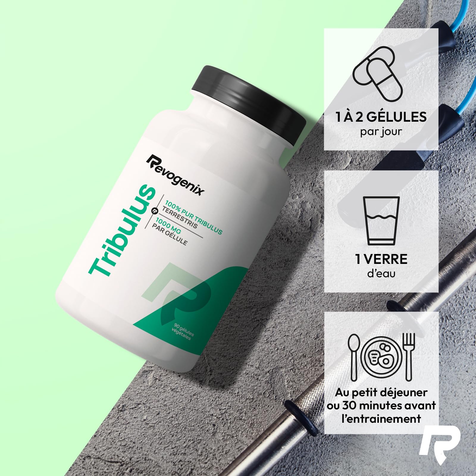 Tribulus Terrestris 1000 mg par Gélule | Titré en Saponines 10:1 | Energie & Endurance | Favorise la Croissance Musculaire, les Performances Sportives et la Libido | 90 Gélules Vegan | Revogenix