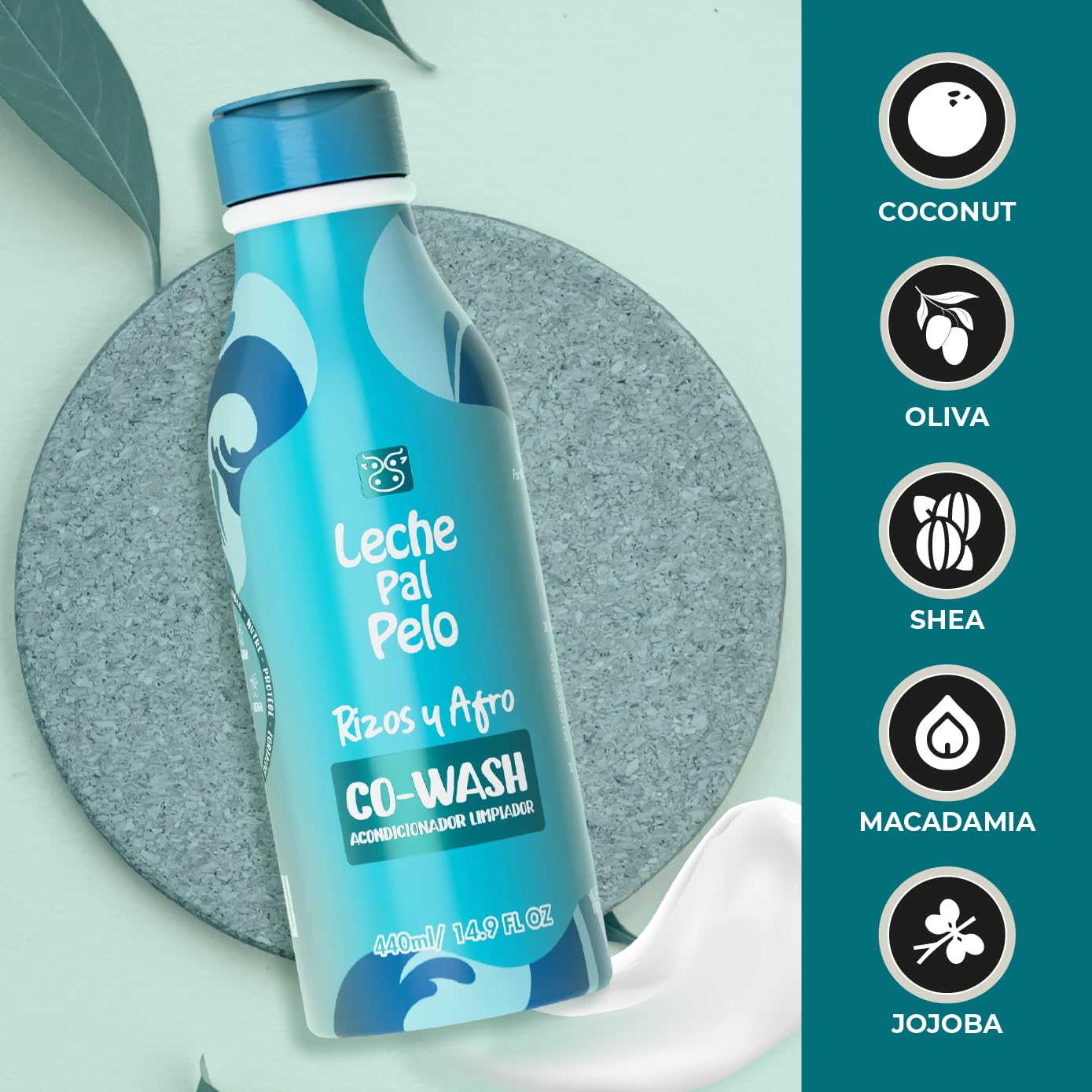 Leche Pal Pelo Curly and Wavy - Co-Wash Conditioner with Olive Oil, Coconut Oil, Jojoba Oil - For Curly, Wavy Hair - 14.9 oz