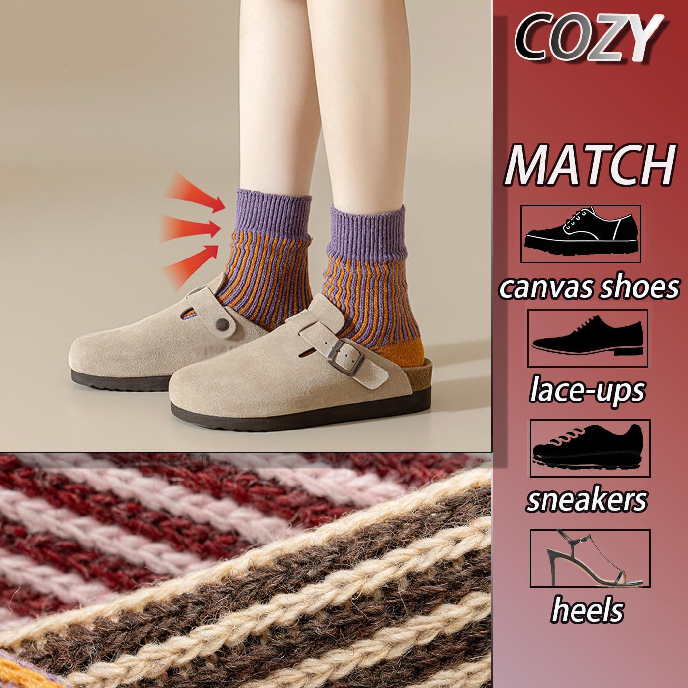 CHUNFO Womens Strip Ankle Socks Cute Athlete Ribbed Colorful Slouch Crew Cotton Casual Sock Size5-10.5