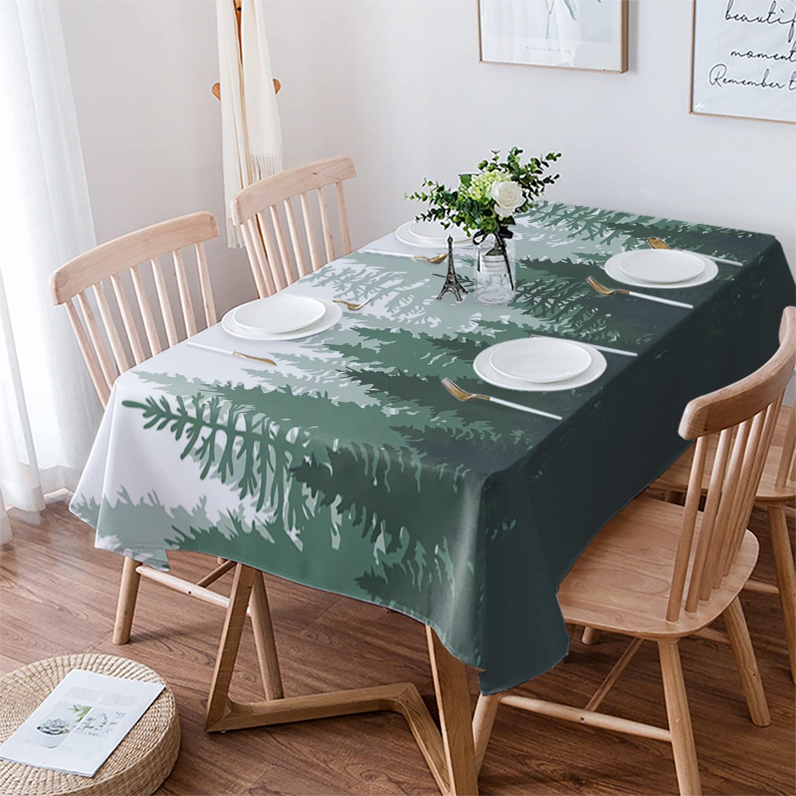 Tablecloth Rectangle Table Cloths 60 x 84, Green Forest Tablecloths Waterproof Tablecloth Outdoor Table Cloth Table Cover Kitchen Dinning Tabletop Ombre Natural Landscape