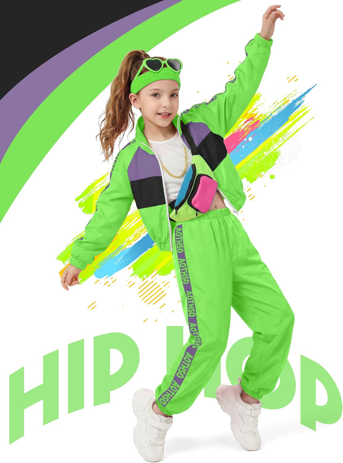 AOTHSO 7 Pcs Kids Hip Hop dance Costume for Girl 80s 90s Tracksuit Outfit Modern Jazz Team Performance Set Cosplay Party - Image 6
