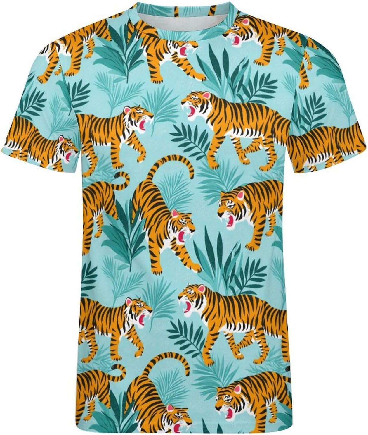 Men's Tiger Print Shirt Breaking Through Tiger Animal Print Cotton Statement Top Confident