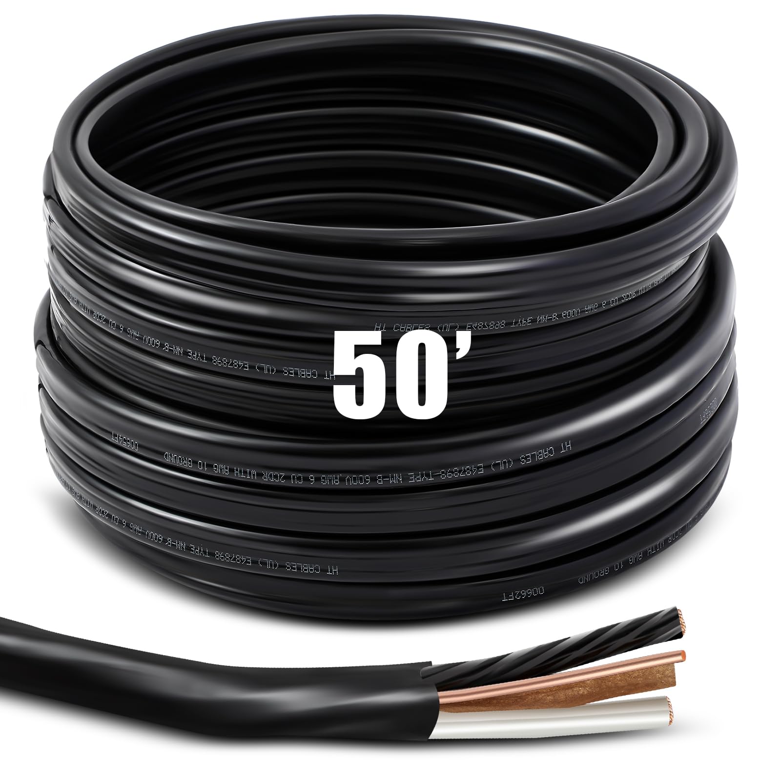 Kanayu 50ft 6/2 NM-B Electrical Wire – 2 Conductor Copper AWG Cable with Ground – 600V / 90°C Rated for Residential Home Wiring Garage Lighting &